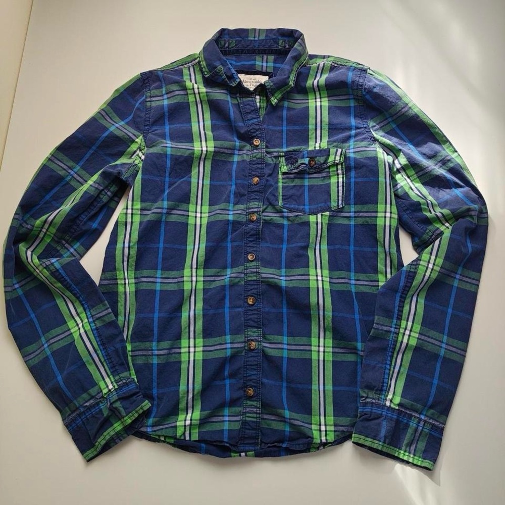 Abercrombie & Fitch Navy and Lime Checkered Shirt